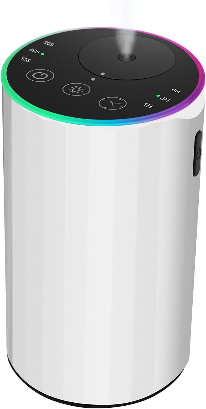 Waterless Essential Oil Diffuser, 7 Colors LED Light, Battery Powered Mini Scent Air Machine, product image