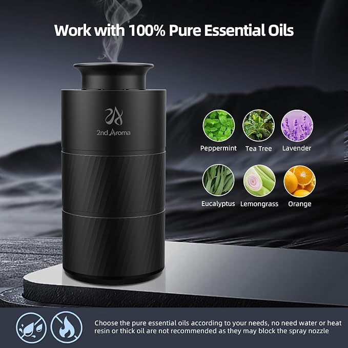 Waterless Essential Oil Diffuser, Aluminum Rechargeable Battery Operated Diffuser, 3 Timer Settings, 3 Mist Levels, alternate