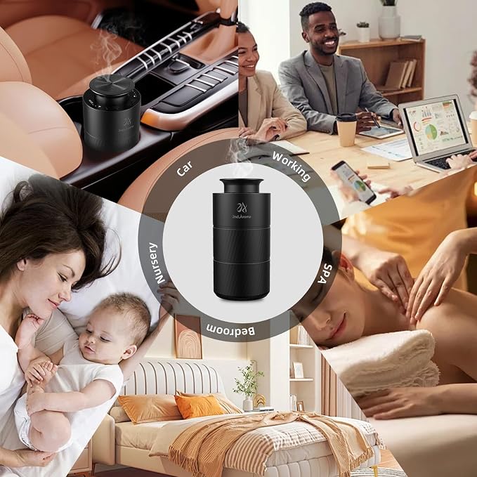 Waterless Essential Oil Diffuser, Aluminum Rechargeable Battery Operated Diffuser, 3 Timer Settings, 3 Mist Levels, alternate