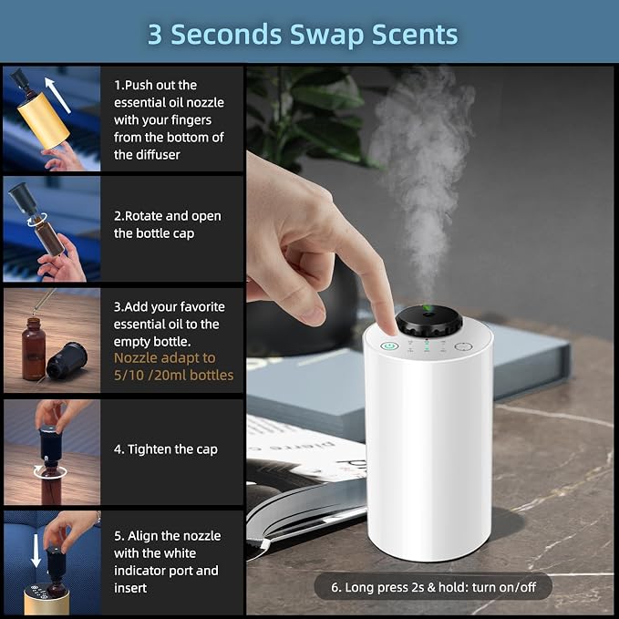 Waterless Essential Oil Diffuser Aromatherapy Scent Diffusers for Home Large Room, Bedroom, Car, Office, Desk, alternate