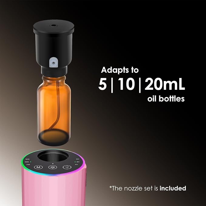 Waterless Essential Oil Diffuser, Battery Powered Mini Scent Air Machine, Aromatherapy Mist Diffuser for Home Room Car Office
