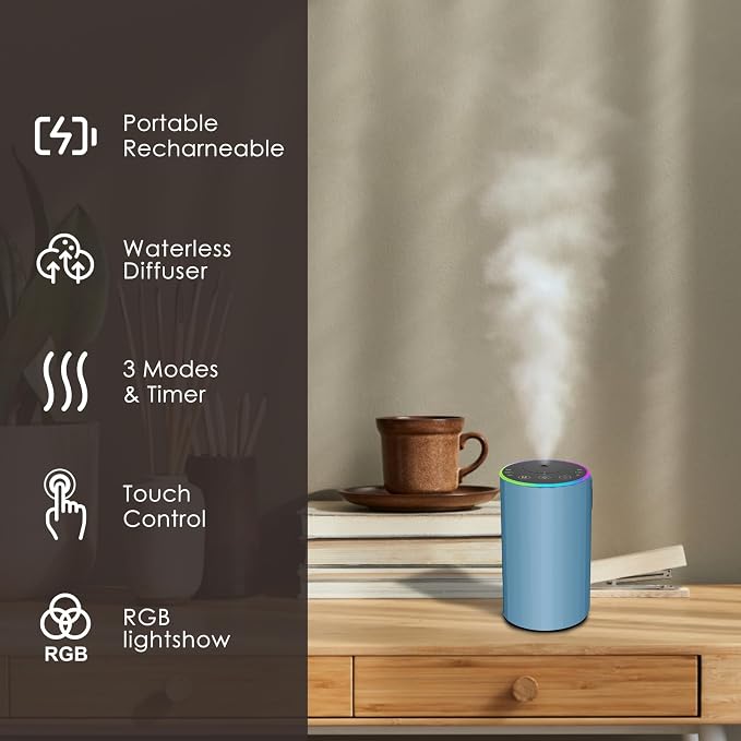 Waterless Essential Oil Diffuser, Battery Powered Mini Scent Air Machine, Aromatherapy Mist Diffuser for Home Room Car Office