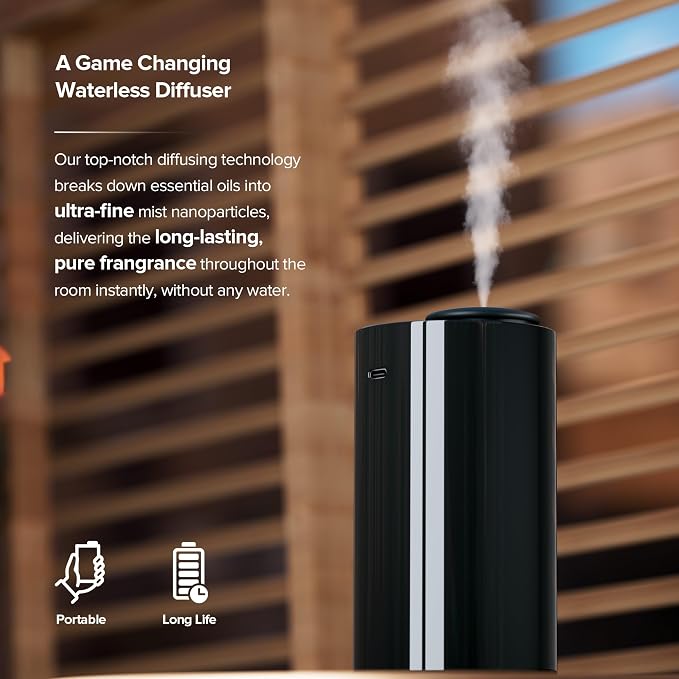 Waterless Essential Oil Diffuser for Home Aromatherapy Car Nebulizing Diffuser Battery Operated 5-20mL Mini Scent Air Machine