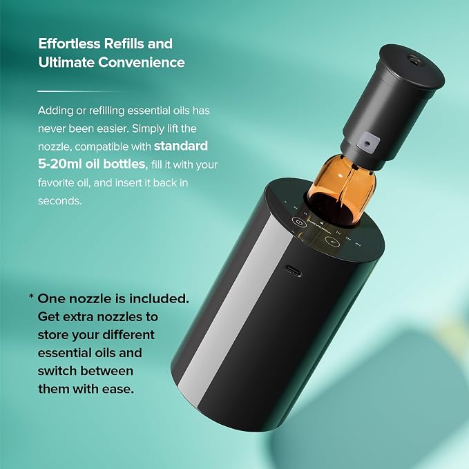 Waterless Essential Oil Diffuser for Home Aromatherapy Car Nebulizing Diffuser Battery Operated 5-20mL Mini Scent Air Machine
