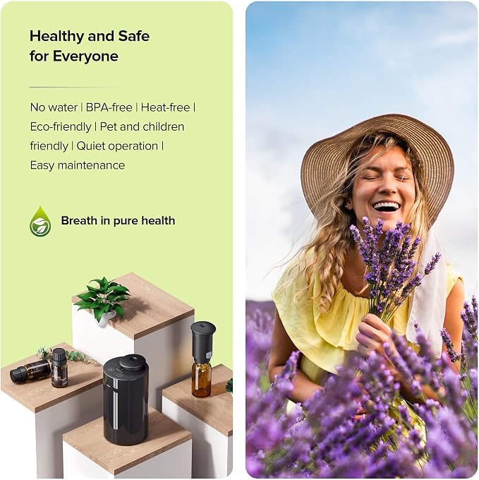 Waterless Essential Oil Diffuser for Home Aromatherapy Car Nebulizing Diffuser Battery Operated 5-20mL Mini Scent Air Machine