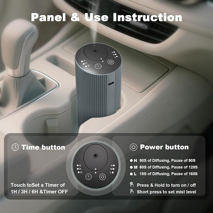 Waterless Essential Oil Diffuser for Home Car Office, Scent Diffuser with 4 Timer (1/3/6H & Off) & 3 Mist(L/M/H), alternate