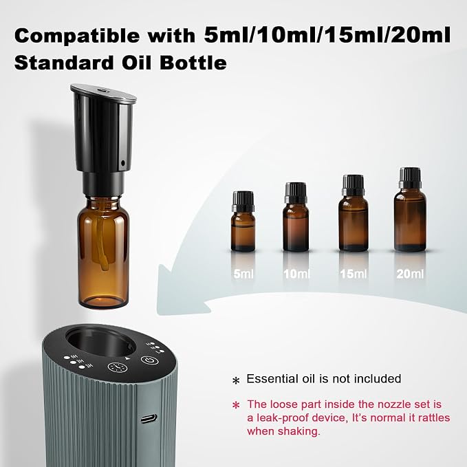 Waterless Essential Oil Diffuser for Home Car Office, Scent Diffuser with 4 Timer (1/3/6H & Off) & 3 Mist(L/M/H), alternate