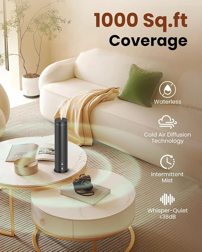 Waterless Essential Oil Diffuser for Large Room, 1000 Sq Ft Coverage, Scent Diffuser for Home, Office, Hotel and Spas