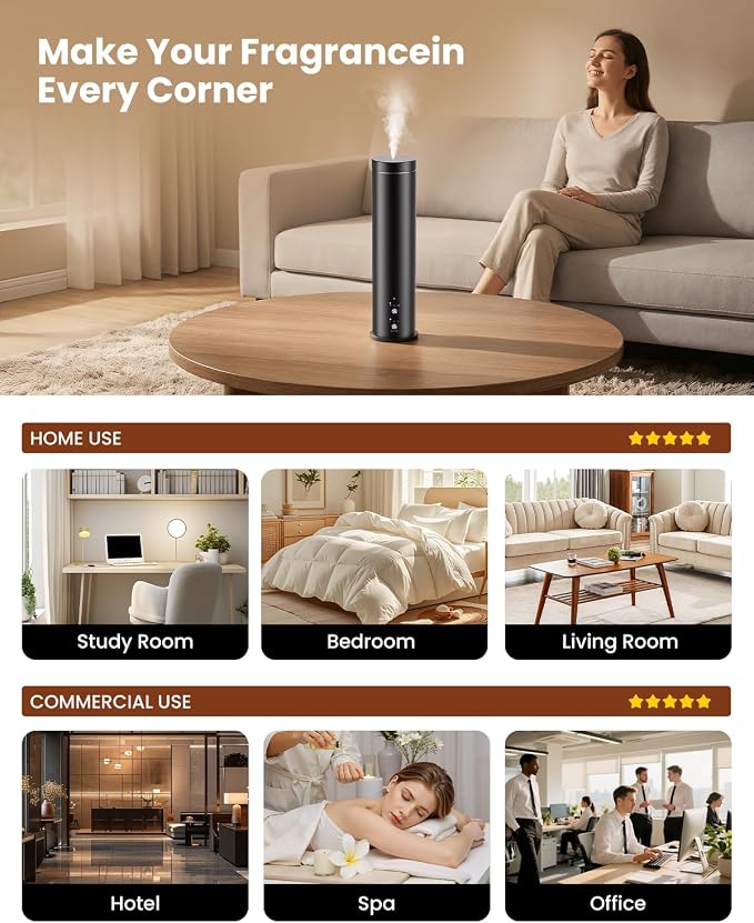 Waterless Essential Oil Diffuser for Large Room, 1000 Sq Ft Coverage, Scent Diffuser for Home, Office, Hotel and Spas