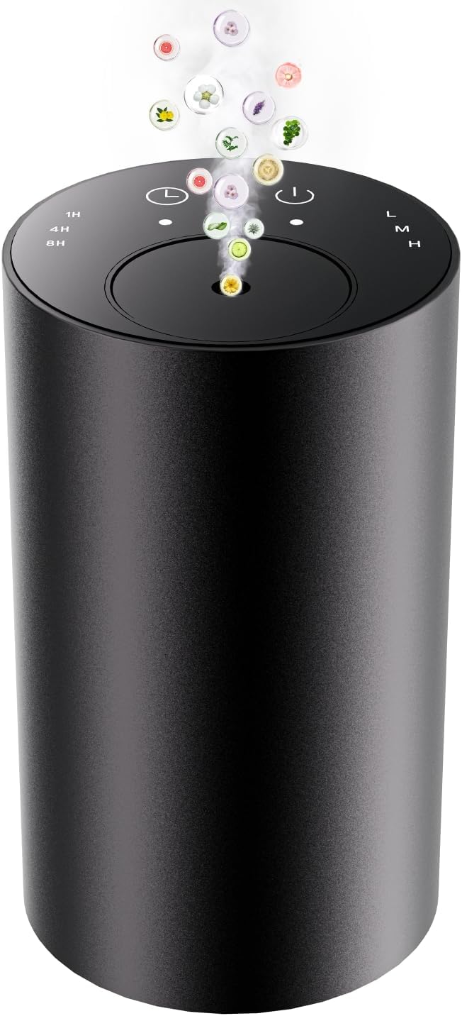 Waterless Essential Oil Diffuser, Portable Aromatherapy Diffuser, Mini Scent Machine, Battery Operated, 1/4/8-Hour Timer