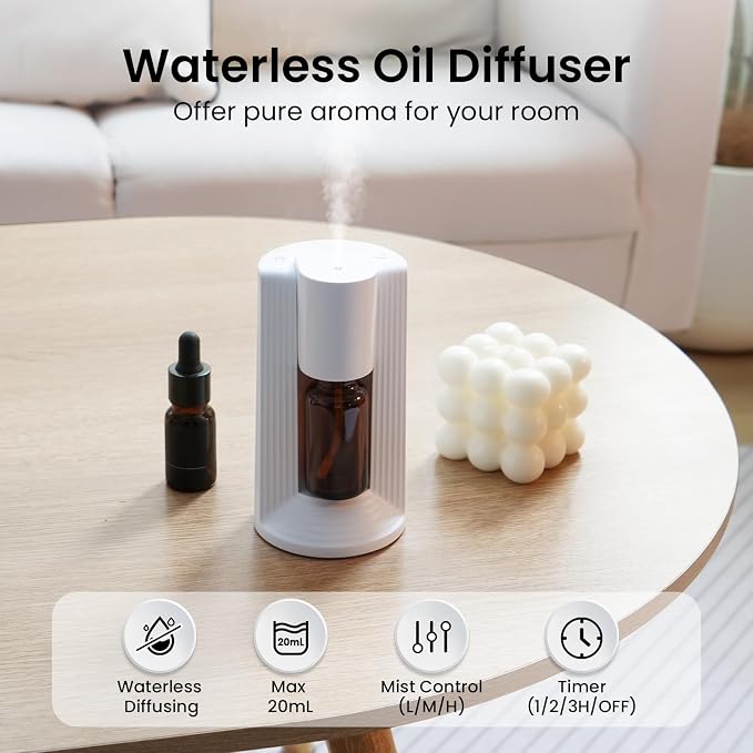 Waterless Essential Oil Diffuser, Portable Small Mini Scent Air Machine, Quiet Leak-Proof Home Fragrance Aroma Diffuser