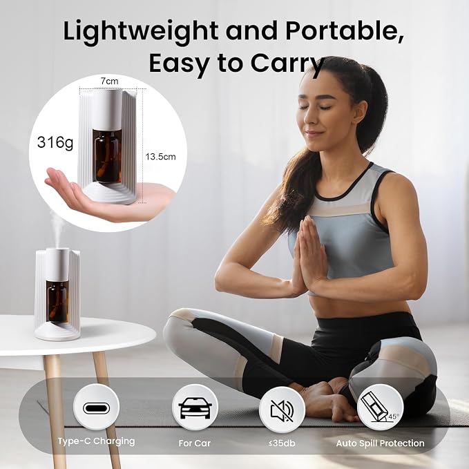 Waterless Essential Oil Diffuser, Portable Small Mini Scent Air Machine, Quiet Leak-Proof Home Fragrance Aroma Diffuser