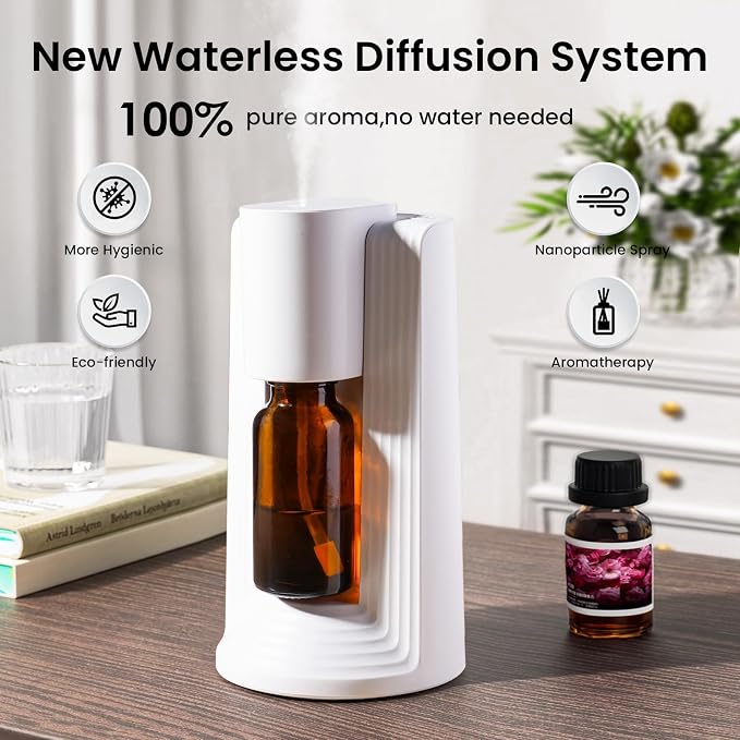 Waterless Essential Oil Diffuser, Portable Small Mini Scent Air Machine, Quiet Leak-Proof Home Fragrance Aroma Diffuser