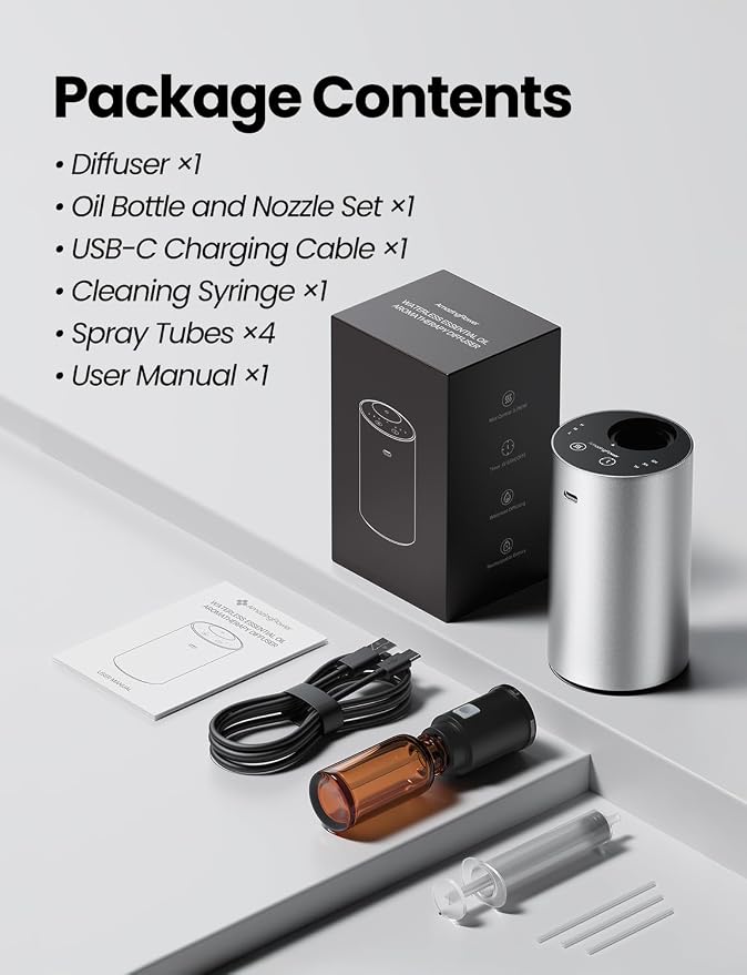 Waterless Essential Oil Diffuser, Rechargeable Scent Diffusers with 3 Mist Levels & Timers, alternate product view 9