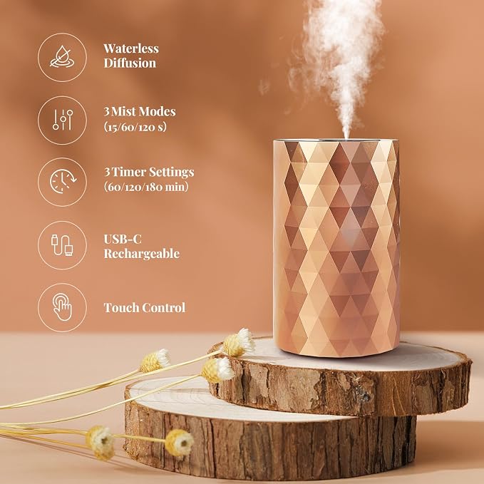 Waterless Essential Oil Diffuser - Rose Gold Portable Aromatherapy Scent Machine with 3 Mist Modes & Timer, alternate product