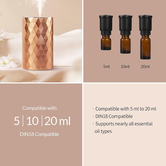 Waterless Essential Oil Diffuser - Rose Gold Portable Aromatherapy Scent Machine with 3 Mist Modes & Timer, alternate product