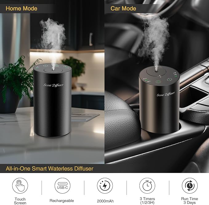 Waterless Essential Oil Diffuser Starter Kit - No Water Needed, Battery Operated Mini Scent Air Machine, Included 3x20ML