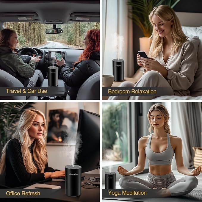 Waterless Essential Oil Diffuser Starter Kit - No Water Needed, Battery Operated Mini Scent Air Machine, Included 3x20ML