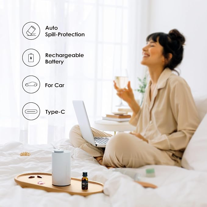 Waterless Essential Oil Diffuser Starter Kit with 30mL Hotel Fragrance Oil Inspired by Four Season, Battery Operated Car