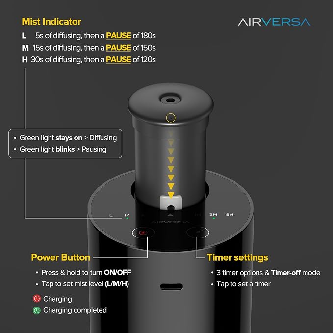 Waterless Essential Oil Diffuser Starter Kit with 30mL Hotel Fragrance Oil Inspired by Blagio, Battery Operated Car Diffuser