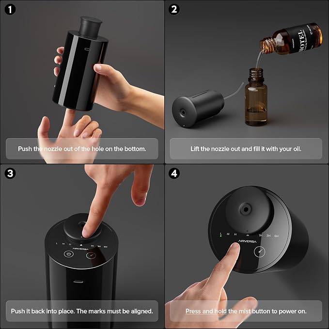 Waterless Essential Oil Diffuser Starter Kit with 4 x 10mL Fragrance Scent Oil, alternate product view 4
