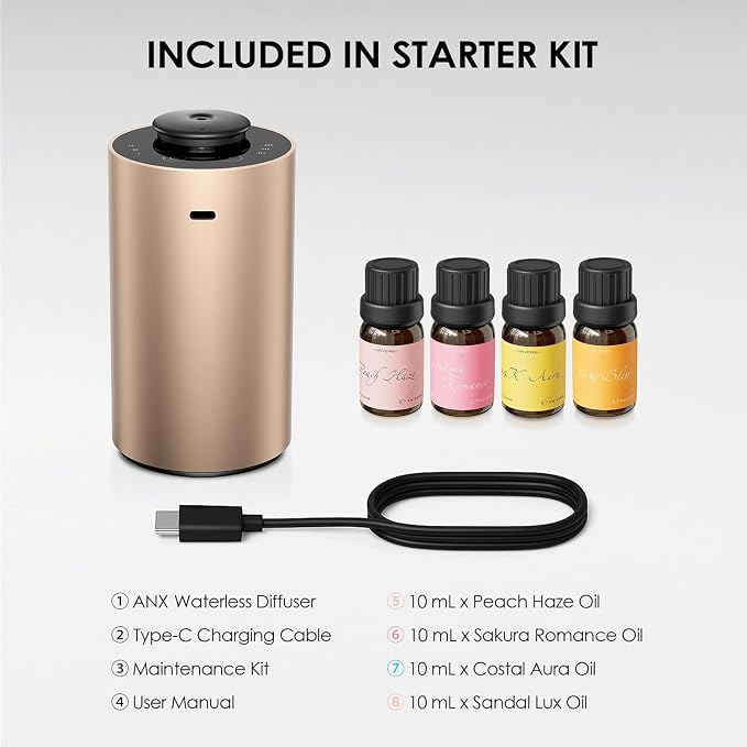 Waterless Essential Oil Diffuser Starter Kit with 4 x 10mL Fragrance Scent Oil, alternate product view 4