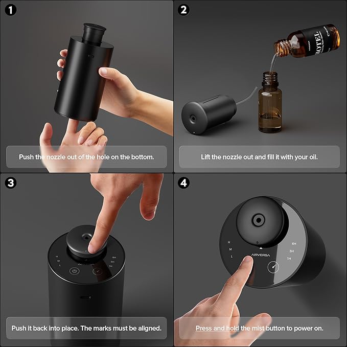 Waterless Essential Oil Diffuser Starter Kit with 4 x 10mL Fragrance Scent Oil, alternate product view 5