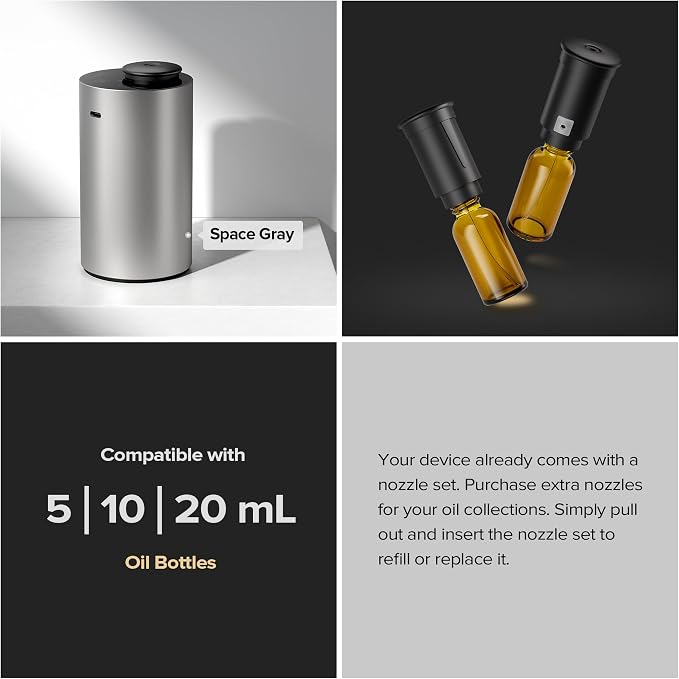 Waterless Essential Oil Diffuser Starter Kit with 4 x 10mL Fragrance Scent Oil, alternate product view 6