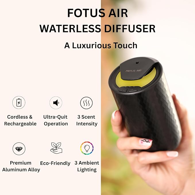 Waterless Essential Oil Diffuser with 15ml French Lavender Oil - Portable Cordless Waterless Diffuser - 3 Mist Levels - 4