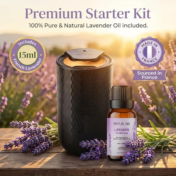 Waterless Essential Oil Diffuser with 15ml French Lavender Oil - Portable Cordless Waterless Diffuser - 3 Mist Levels - 4
