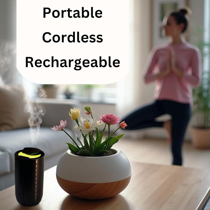Waterless Essential Oil Diffuser with 15ml French Lavender Oil - Portable Cordless Waterless Diffuser - 3 Mist Levels - 4