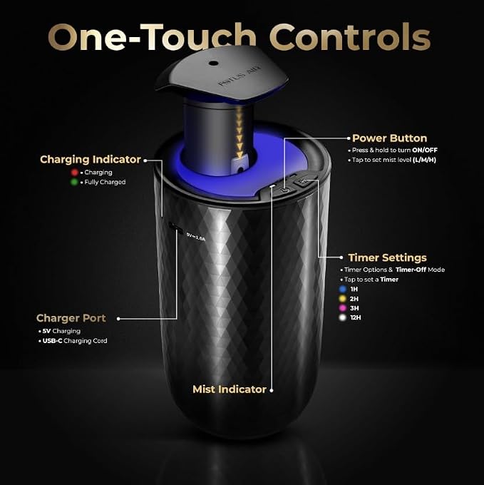 Waterless Essential Oil Diffuser with 15ml French Lavender Oil - Portable Cordless Waterless Diffuser - 3 Mist Levels - 4