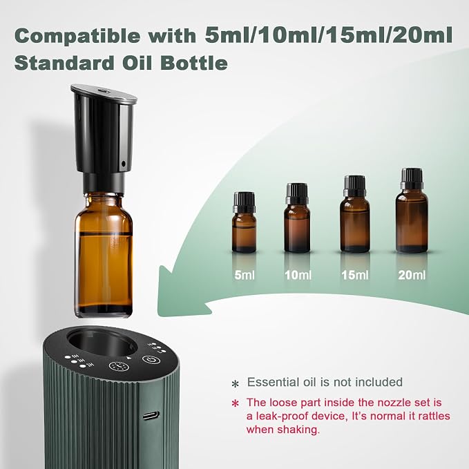 Waterless Essential Oil Diffuser with 4 Timer (1/3/6H & Off) & 3 Mist(L/M/H), Air Scent Diffuser for Home Car Office