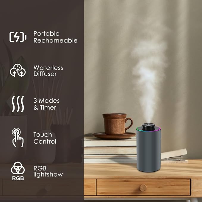 Waterless Essential Oil Diffuser with 8 Color LED Night Light, 3 Mist Levels & Timers, alternate product view 4