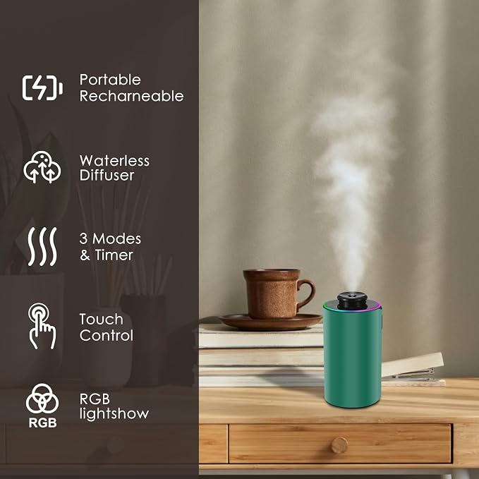 Waterless Essential Oil Diffuser with 8 Color LED Night Light, 3 Mist Levels & Timers, alternate product view 4