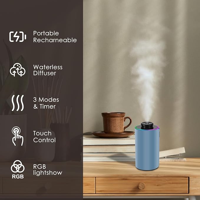 Waterless Essential Oil Diffuser with 8 Color LED Night Light, 3 Mist Levels & Timers, alternate product view 4