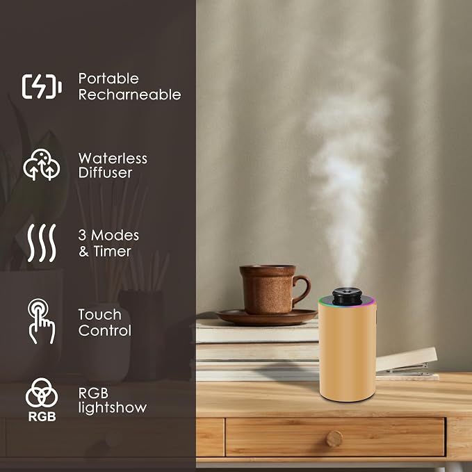 Waterless Essential Oil Diffuser with 8 Color LED Night Light, 3 Mist Levels & Timers, alternate product view 4
