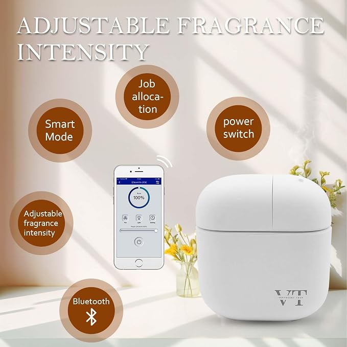 Waterless Oil Diffuser for 2000 Sq. Ft Room Home Hotel Office, High-end Mini Smart Air Scent Machine with Bluetooth App