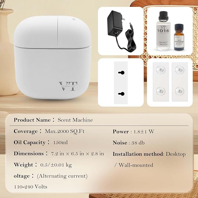 Waterless Oil Diffuser for 2000 Sq. Ft Room Home Hotel Office, High-end Mini Smart Air Scent Machine with Bluetooth App