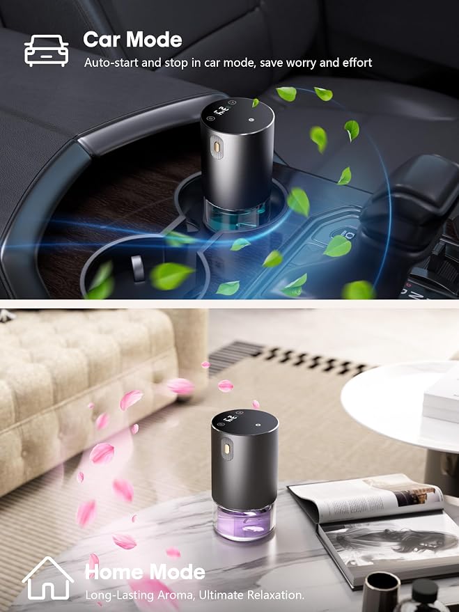 Waterless Oil Diffuser for Home, Car, Office - Rechargeable Scent & Essential Oil Diffuser, 4 Mist Modes and 1/2/4/6 Hour