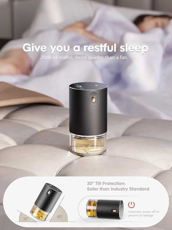 Waterless Oil Diffuser for Home, Car, Office - Rechargeable Scent & Essential Oil Diffuser, 4 Mist Modes and 1/2/4/6 Hour