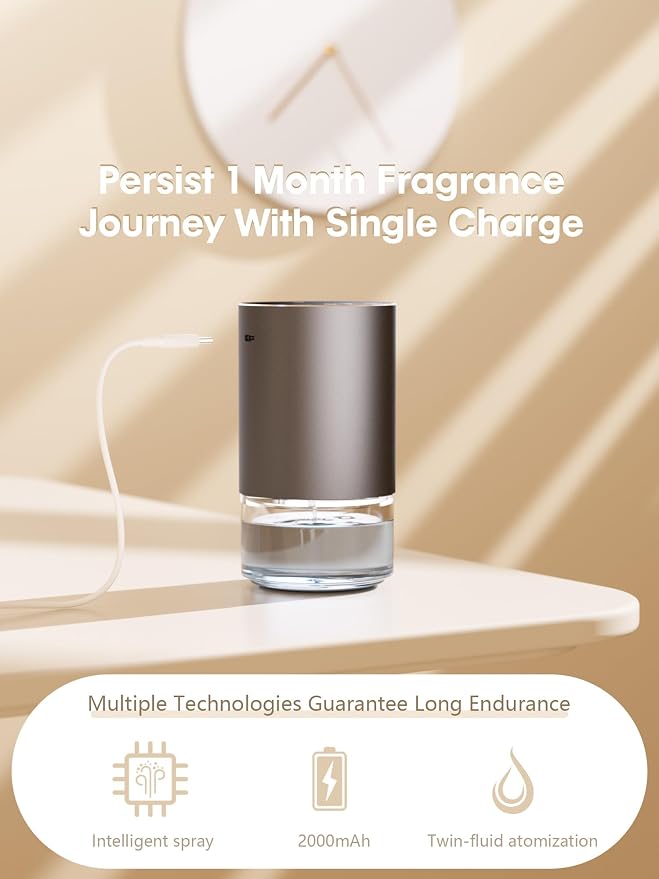 Waterless Oil Diffuser for Home, Car, Office - Rechargeable Scent & Essential Oil Diffuser, 4 Mist Modes and 1/2/4/6 Hour