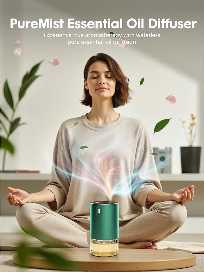 Waterless Oil Diffuser for Home, Car, Office - Rechargeable Scent & Essential Oil Diffuser, 4 Mist Modes and 1/2/4/6 Hour