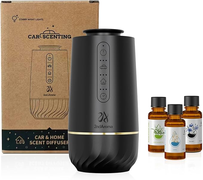 Waterless Oil Diffuser, Portable Car Diffusers for Essential Oils, Wireless Diffusers with 3 Mist Levels & Timer, ABS