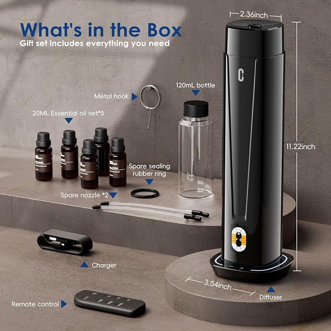 Waterless Scent Diffuser – 1200 Sq Ft Coverage, Essential Oil Diffuser with Remote Control, alternate product view 7