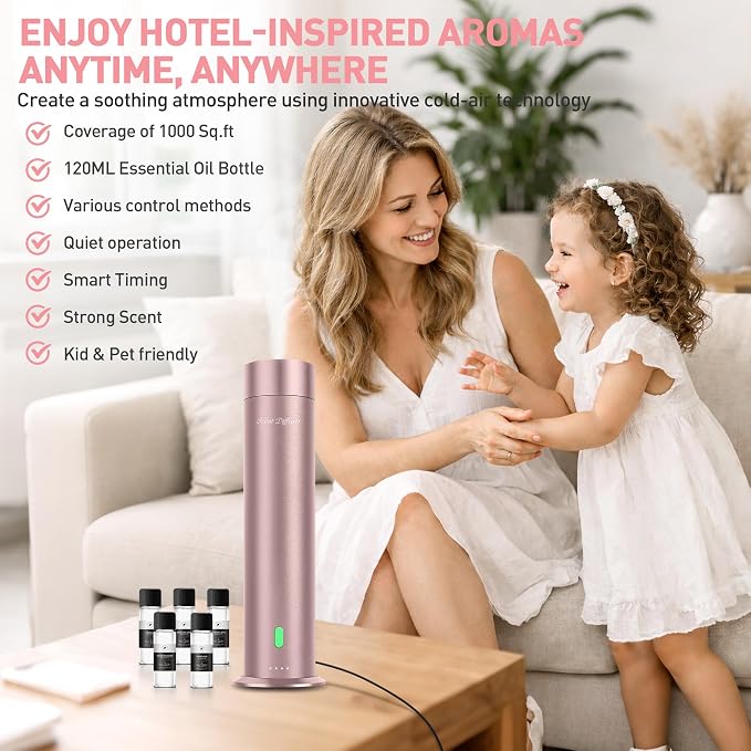 Waterless Scent Diffuser Starter Kit - 1000 Sq Ft Coverage, Hotel Scent Diffuser, Essential Oil Diffuser Large Room