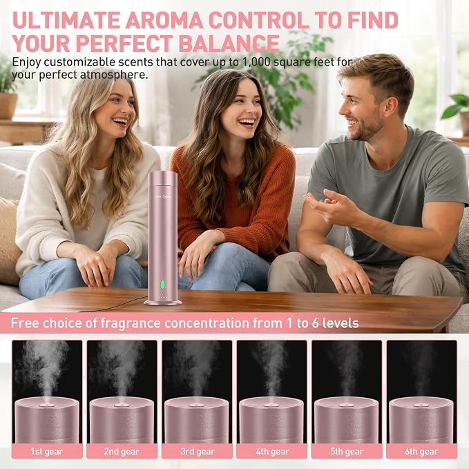 Waterless Scent Diffuser Starter Kit - 1000 Sq Ft Coverage, Hotel Scent Diffuser, Essential Oil Diffuser Large Room