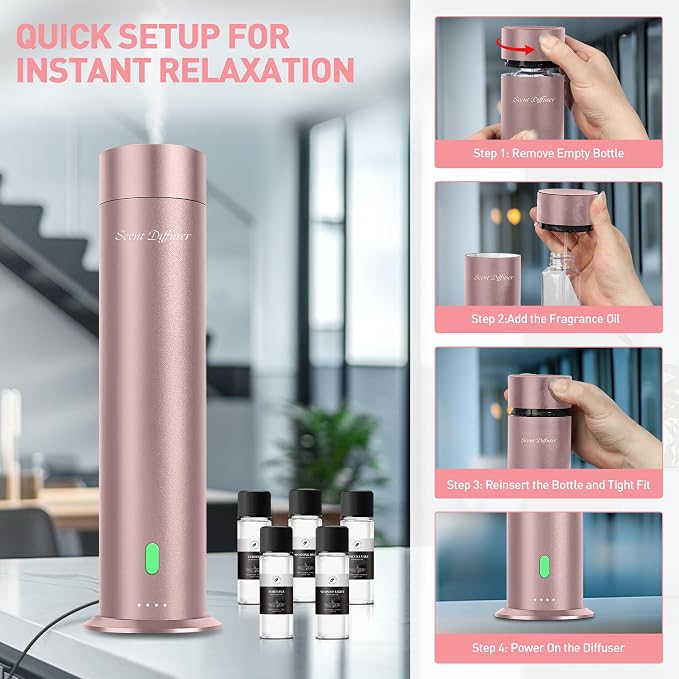 Waterless Scent Diffuser Starter Kit - 1000 Sq Ft Coverage, Hotel Scent Diffuser, Essential Oil Diffuser Large Room