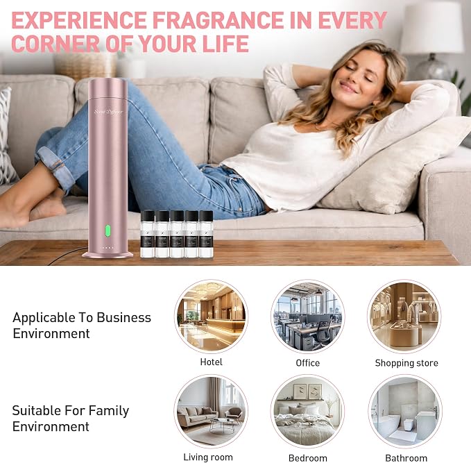 Waterless Scent Diffuser Starter Kit - 1000 Sq Ft Coverage, Hotel Scent Diffuser, Essential Oil Diffuser Large Room