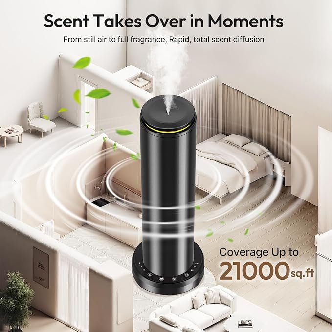 Waterless Scent Diffuser Starter Kit - 2000 Sq Ft Coverage,Hotel Collection Diffuser with Remote/LED Light,Suitable for Home